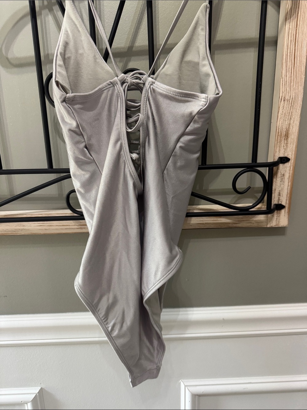 Gossip Silver Metallic Lace-Up Plunge Mini Dress medium swim resort summer - Picture 8 of 10